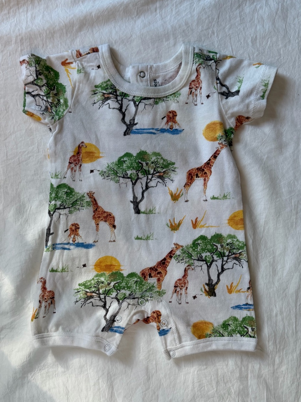 Burt’s Bees Baby 0-3M Giraffe Safari Print Short Sleeve Romper Organic Cotton